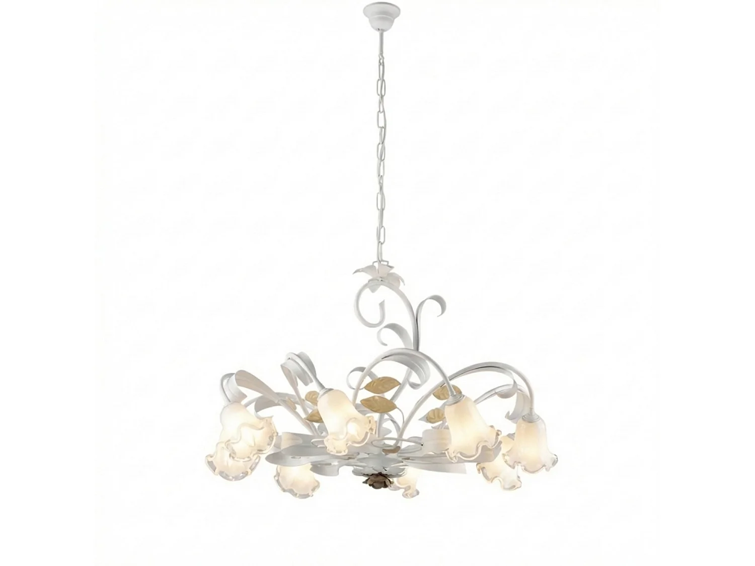 Shabby white lacquered iron chandelier basket 8 lights 112 Ø85 BL274-8-BCO