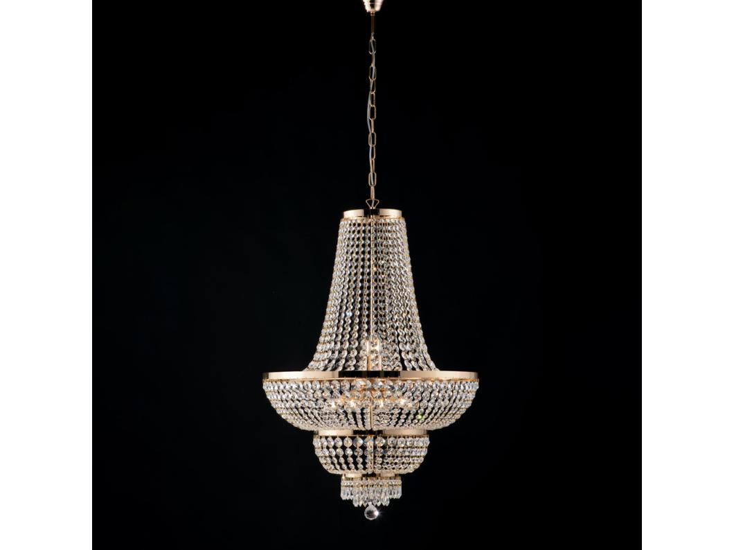 Mozart - Kroonluchter in ijzer en goudmessing met strass-steentjes 10 lichts 155 - Ø65 - BL189-10-OR