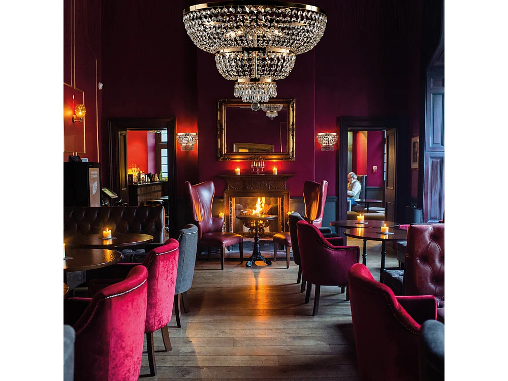 Mozart Plafonnier en fer et laiton doré avec strass 8 lumières H.48 d.65 BL189-PL8-OR