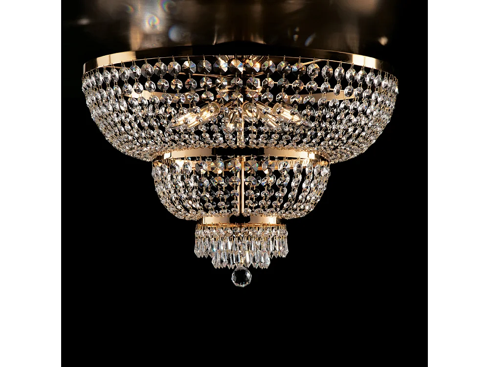 Lampa sufitowa Mozart z żelaza i złoconego mosiądzu z kryształkami górskimi 8 świateł H.48 Ø65 BL189-PL8-OR