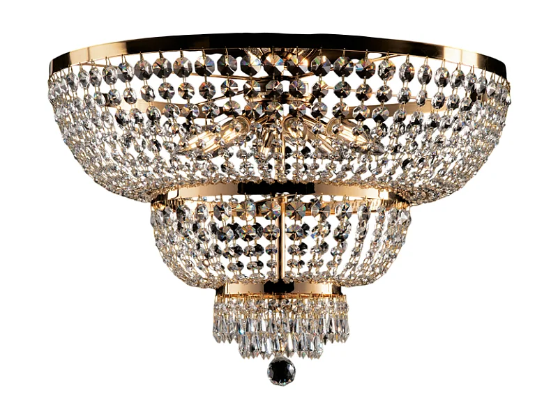 Mozart Plafoniera in ferro e ottone dorato con strass 8 luci H.48 Ø65 BL189-PL8-OR