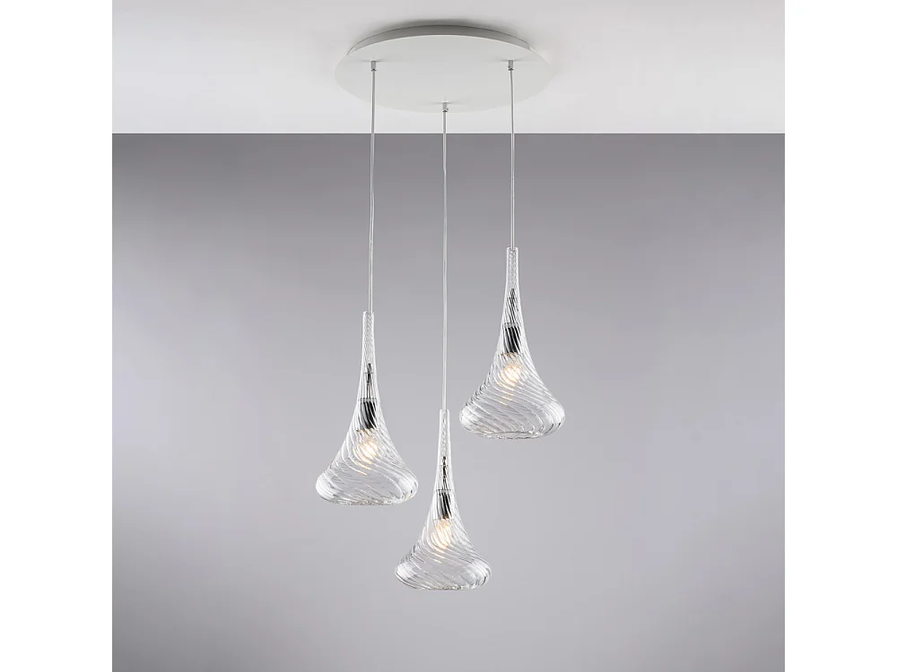 Nemesi - IJzeren ophanging met transparant pyrex glas 3 lichts 141 - Ø50 - BL280-S3-TR