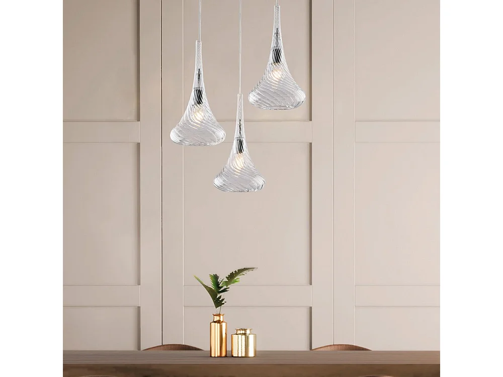 Nemesi - IJzeren ophanging met transparant pyrex glas 3 lichts 141 - Ø50 - BL280-S3-TR