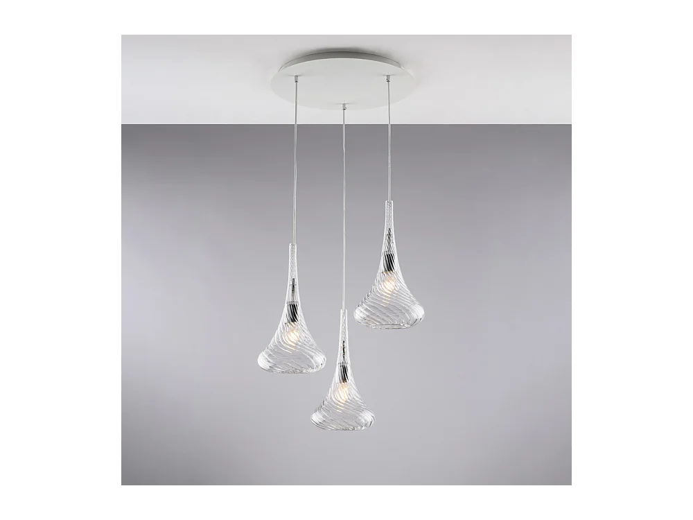 Bonetti Illumina -  Nemesi - Eisenaufhängung mit transparentem Pyrexglas 3 Lichter 141 - Ø50 - BL280-S3-TR