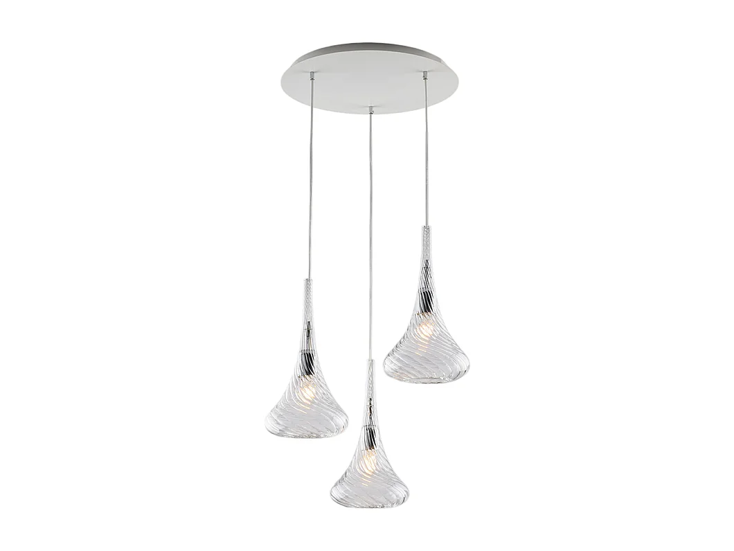 Nemesi Sospensione in ferro con vetri trasparente pyrex 3 luci 141 Ø50 BL280-S3-TR