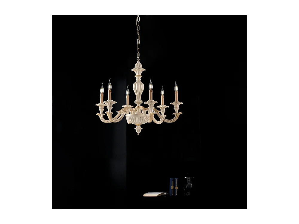 Leonardo Lustre en bois ivoire et feuille d'or 6 lumières 130 d.74 BL180-6-AV