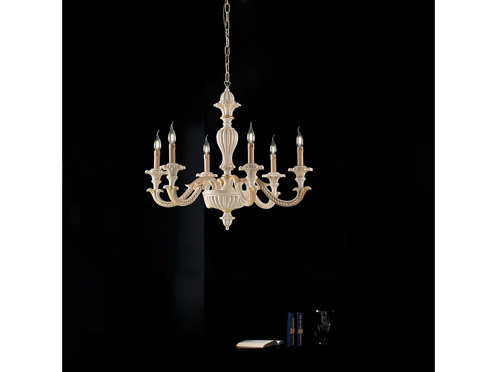 Bonetti Illumina -  Leonardo - Kronleuchter aus Elfenbeinholz und Blattgold 6 Lichter 130 - Ø74 - BL180-6-AV