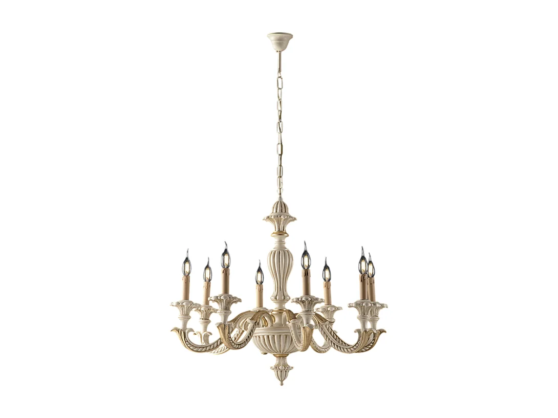 Leonardo Lustre en bois ivoire et feuille d'or 6 lumières 130 d.74 BL180-6-AV