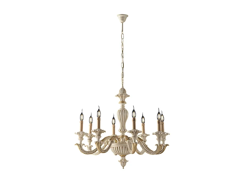 Leonardo - Kroonluchter in ivoorhout en bladgoud 6 lichts 130 - Ø74 - BL180-6-AV