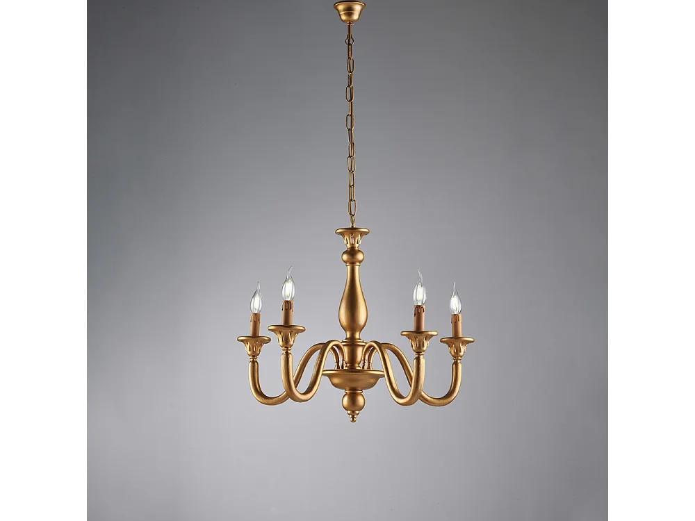 Bonetti Illumina -  Lucca - Kronleuchter aus antikgoldenem Holz mit 5 Lichtern 116 - Ø62 - BL271-5-OR