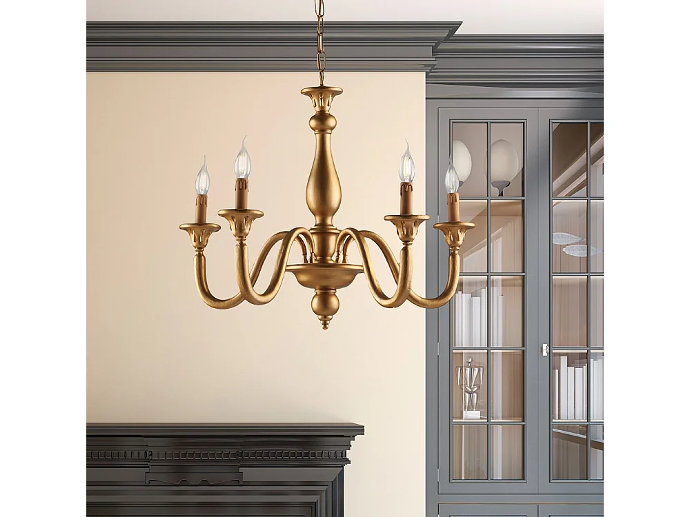 Bonetti Illumina -  Lucca - Kronleuchter aus antikgoldenem Holz mit 5 Lichtern 116 - Ø62 - BL271-5-OR