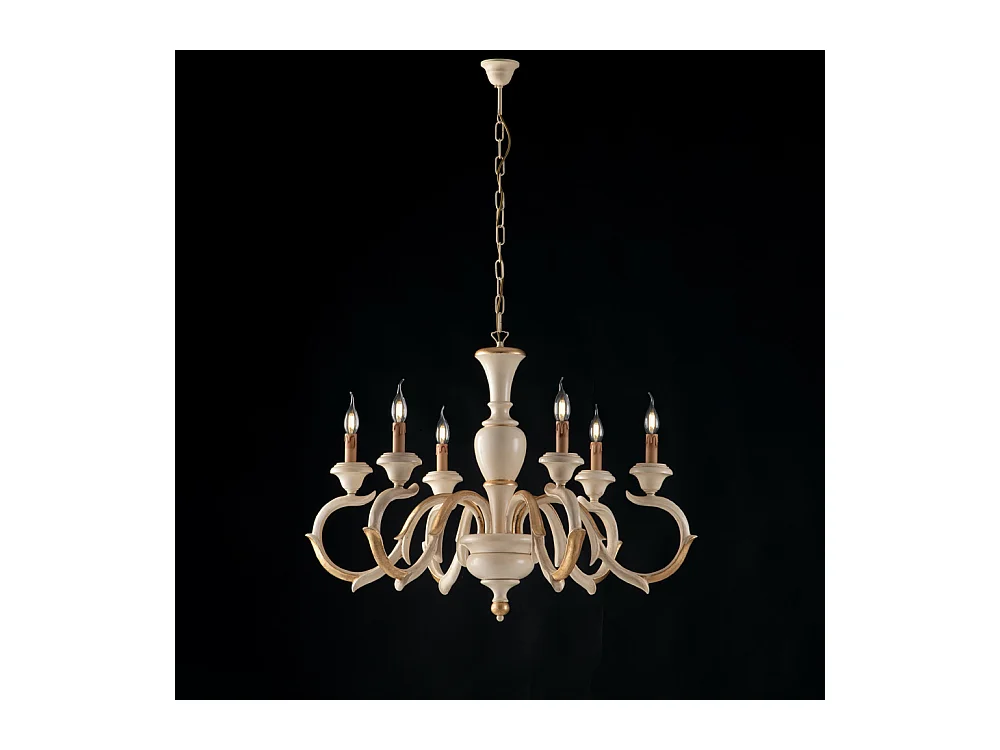 Fiorenza Lustre en bois ivoire et feuille d'or 6 lumières 125 d.91 BL172-6-AV