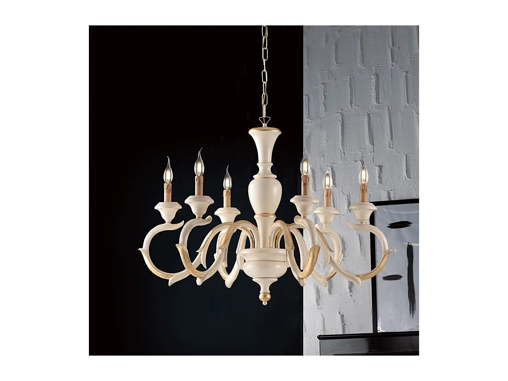 Fiorenza Lustre en bois ivoire et feuille d'or 6 lumières 125 d.91 BL172-6-AV