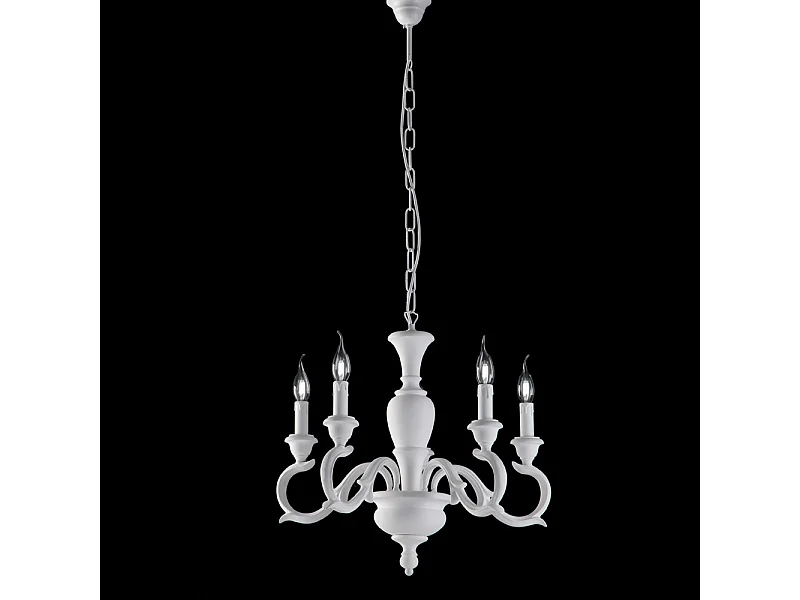 Fiorenza Lustre Shabby en bois blanc 5 lumières 110 d.50 BL172-5-BCO