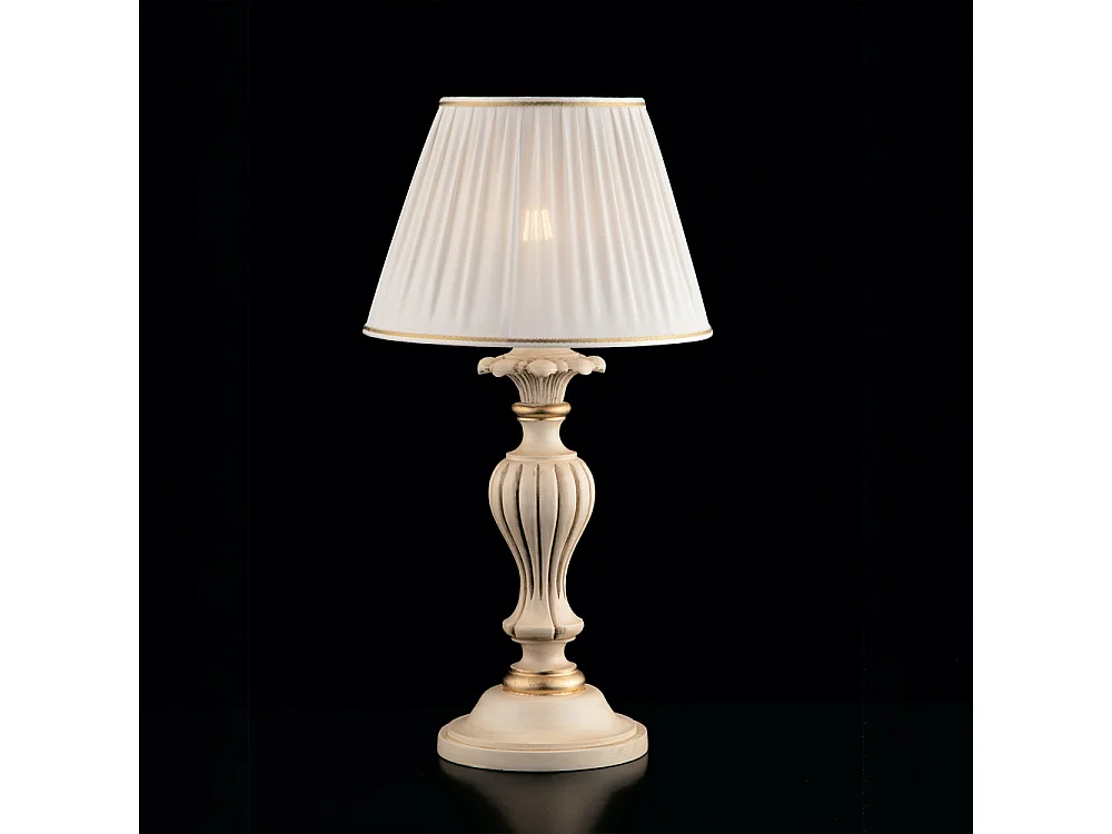 Leonardo - Candeeiro de madeira marfim e dourado 1 luz com abajur dm.35 H.62 - Ø35 - BL180-LM-AV