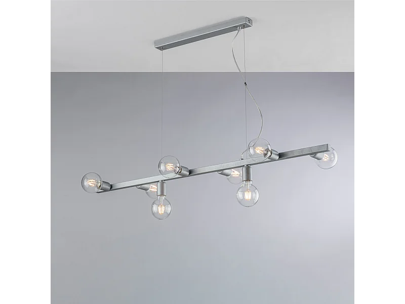 Bonetti Illumina -  Fabian – Pendelleuchte aus weiß und silber lackiertem Eisen, 8 Lichter, L. 121 x 16 – BL293-8-ARG