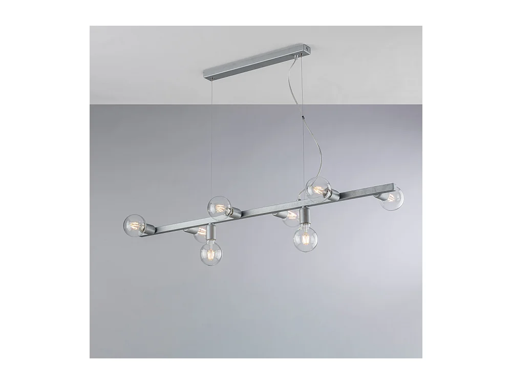 Bonetti Illumina -  Fabian – Pendelleuchte aus weiß und silber lackiertem Eisen, 8 Lichter, L. 121 x 16 – BL293-8-ARG
