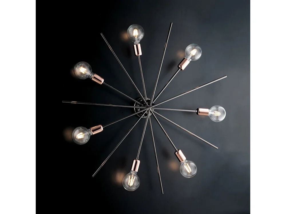 Bonetti Illumina -  Bloom - Deckenleuchte aus Eisen, Chrom, Schwarz und Kupfer, 7 Lichter, H.14 - Ø95 - BL200-PL7-NR