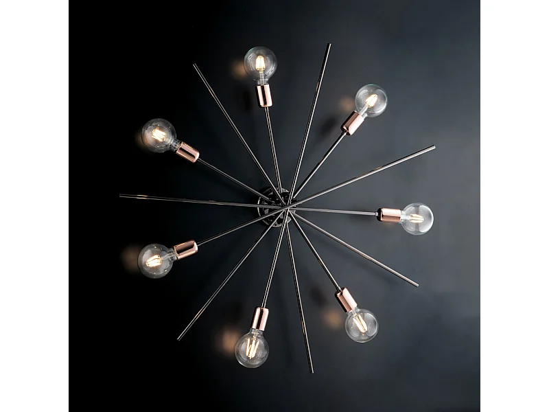 Bloom Plafonnier en fer chromé noir et cuivre 7 lumières H.14 d.95 BL200-PL7-NR