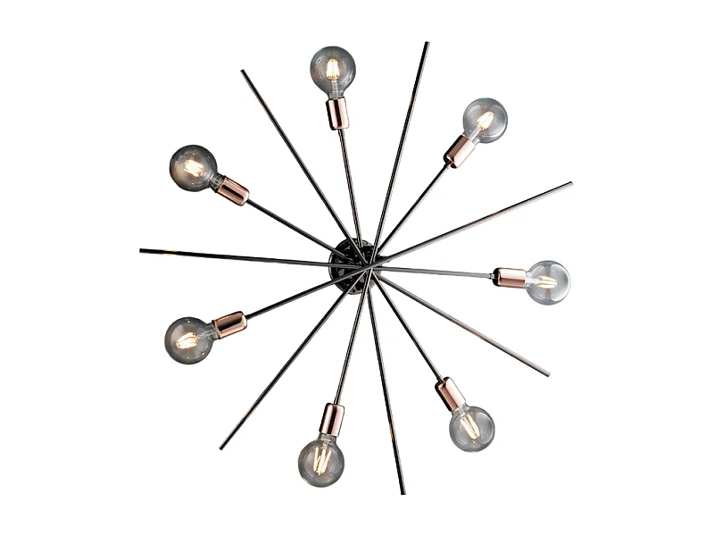 Bloom Plafonnier en fer chromé noir et cuivre 7 lumières H.14 d.95 BL200-PL7-NR