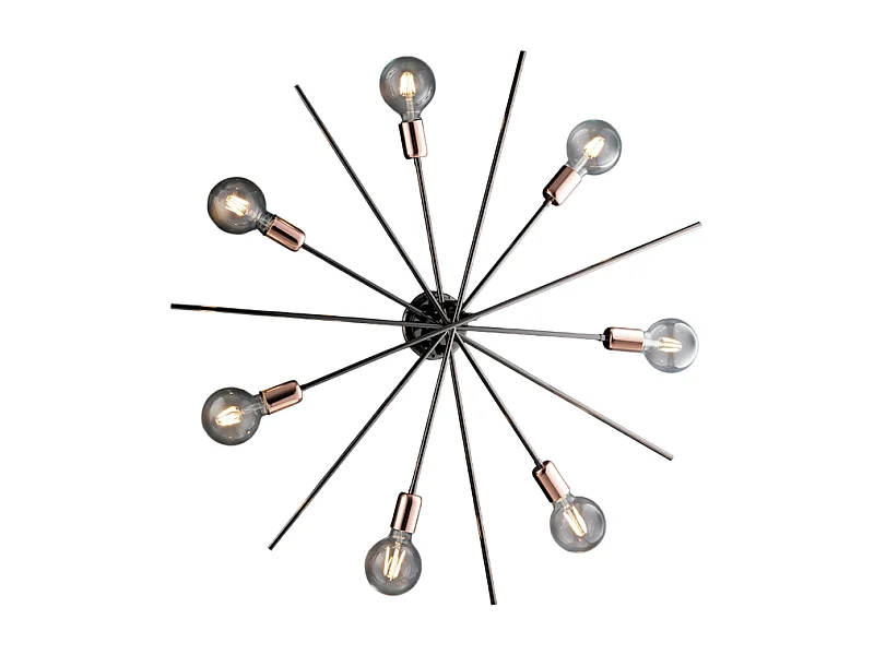 Bloom Plafonnier en fer chromé noir et cuivre 7 lumières H.14 d.95 BL200-PL7-NR