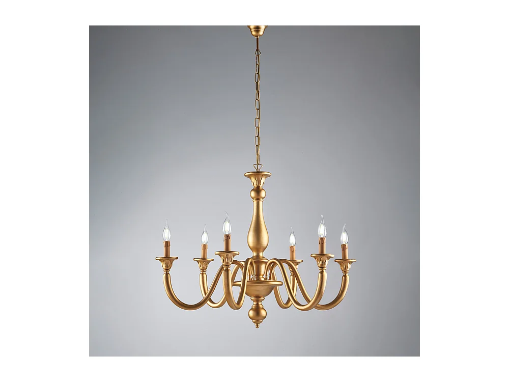 Lucca Lustre antique en bois doré 6 lumières 129 d.86 BL271-6-OR