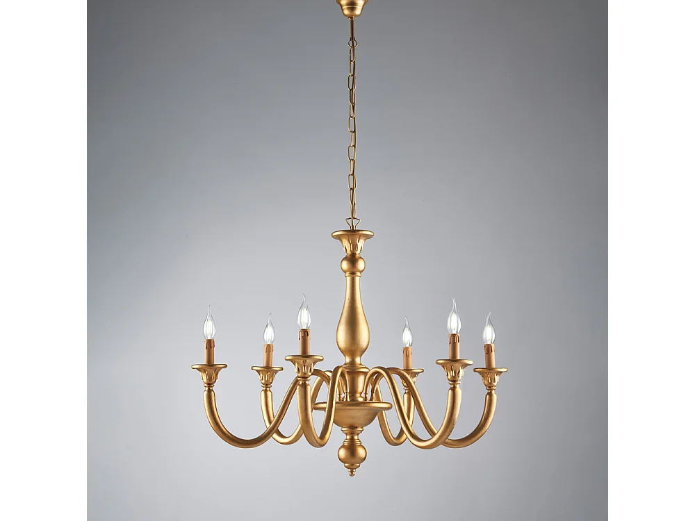 Lucca Lustre antique en bois doré 6 lumières 129 d.86 BL271-6-OR