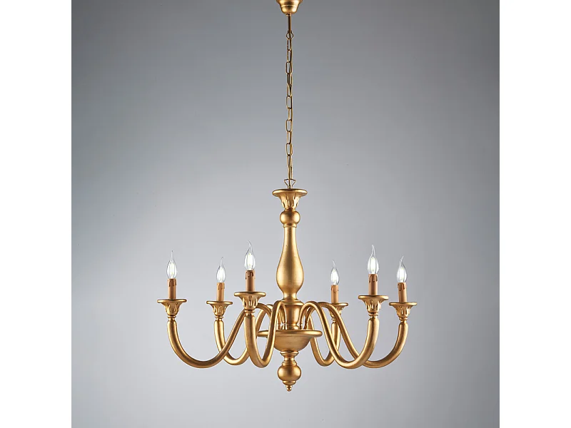 Lucca - Kronleuchter aus Holz in Antikgold 6 Lichter 129 - Ø86 - BL271-6-OR