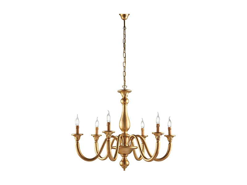 Lucca - Kronleuchter aus Holz in Antikgold 6 Lichter 129 - Ø86 - BL271-6-OR