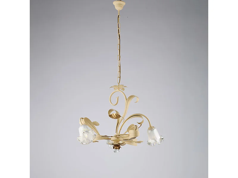 Cesto Lustre en fer laqué décapé ivoire 3 lumières 104 d.59 BL274-3-AV