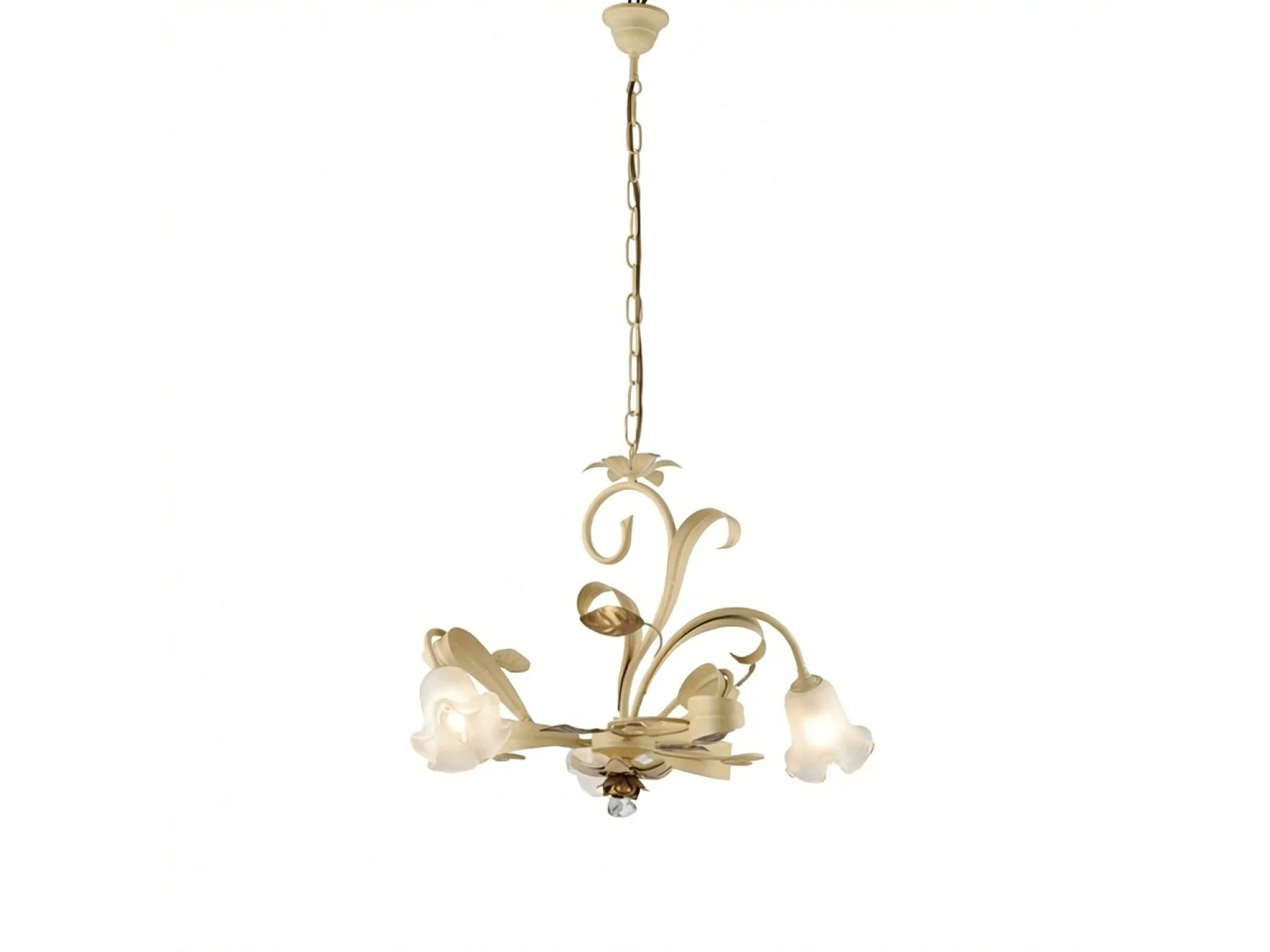 Cesto - Kronleuchter aus elfenbeinfarben gebeiztem und lackiertem Eisen, 3 Lichter 104 - Ø59 - BL274-3-AV