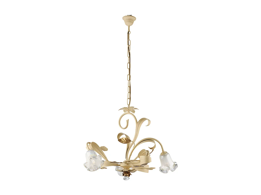 Cesto - Kronleuchter aus elfenbeinfarben gebeiztem und lackiertem Eisen, 3 Lichter 104 - Ø59 - BL274-3-AV