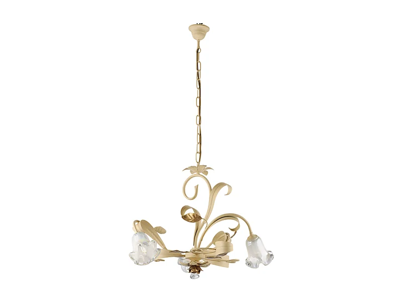 Cesto Lustre en fer laqué décapé ivoire 3 lumières 104 d.59 BL274-3-AV