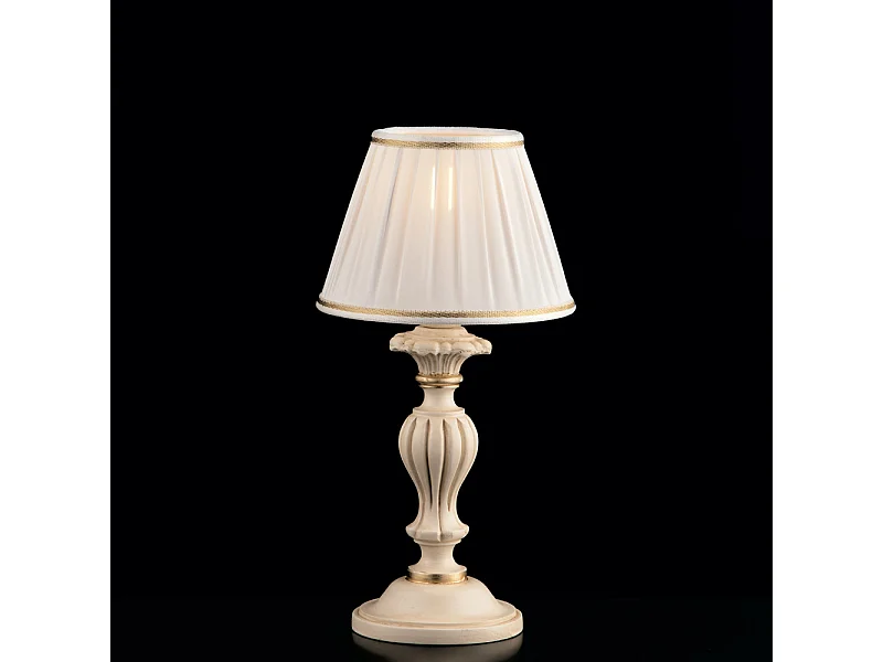 Leonardo - Tischlampe aus elfenbeinfarbenem und goldenem Holz 1 Licht mit Lampenschirm Dm.20 H.43 - Ø20 - BL180-LT-AV