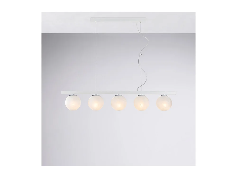 Bonetti Illumina -  Adrian – Pendelleuchte aus weiß lackiertem Eisen und Chrom, 5 Lichter, L. 101 x 14 – BL278-5-BCO