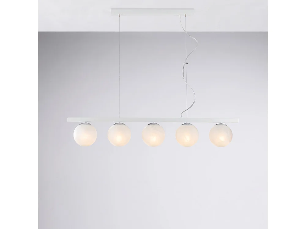 Adrian - Pendente em ferro lacado branco e cromo 5 luzes L.101 x 14 - BL278-5-BCO