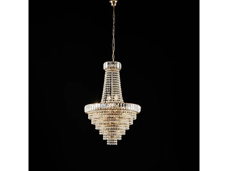 Żyrandol Vladimir z żelaza i mosiądzu w kolorze złotym z kryształkami 8 świateł 129 Ø51 BL263-8-OR