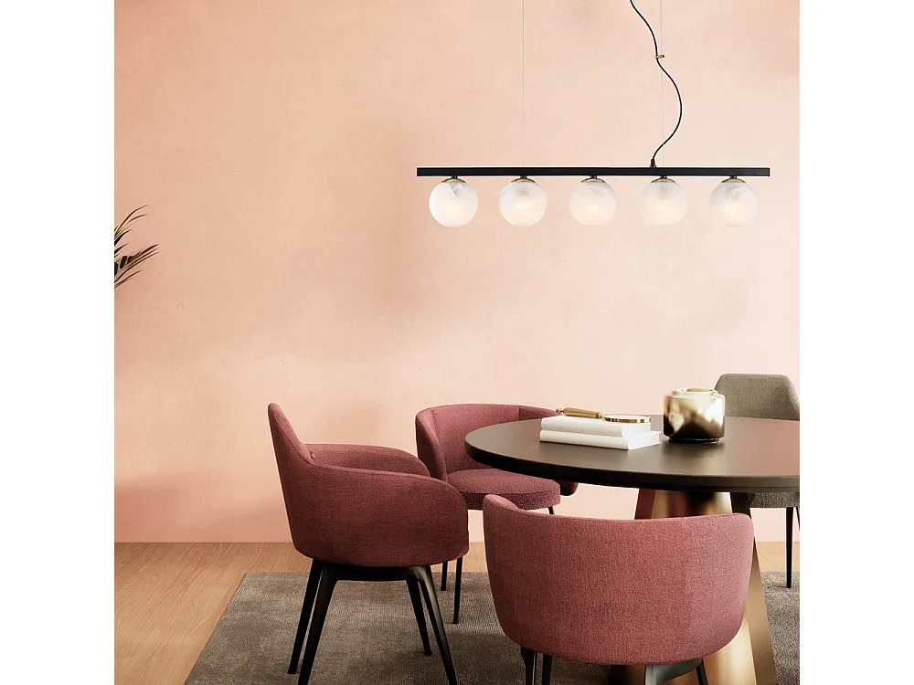 Adrian – Pendelleuchte aus schwarz lackiertem und bronziertem Eisen, 5 Lichter, L. 101 x 14 – BL278-5-NR