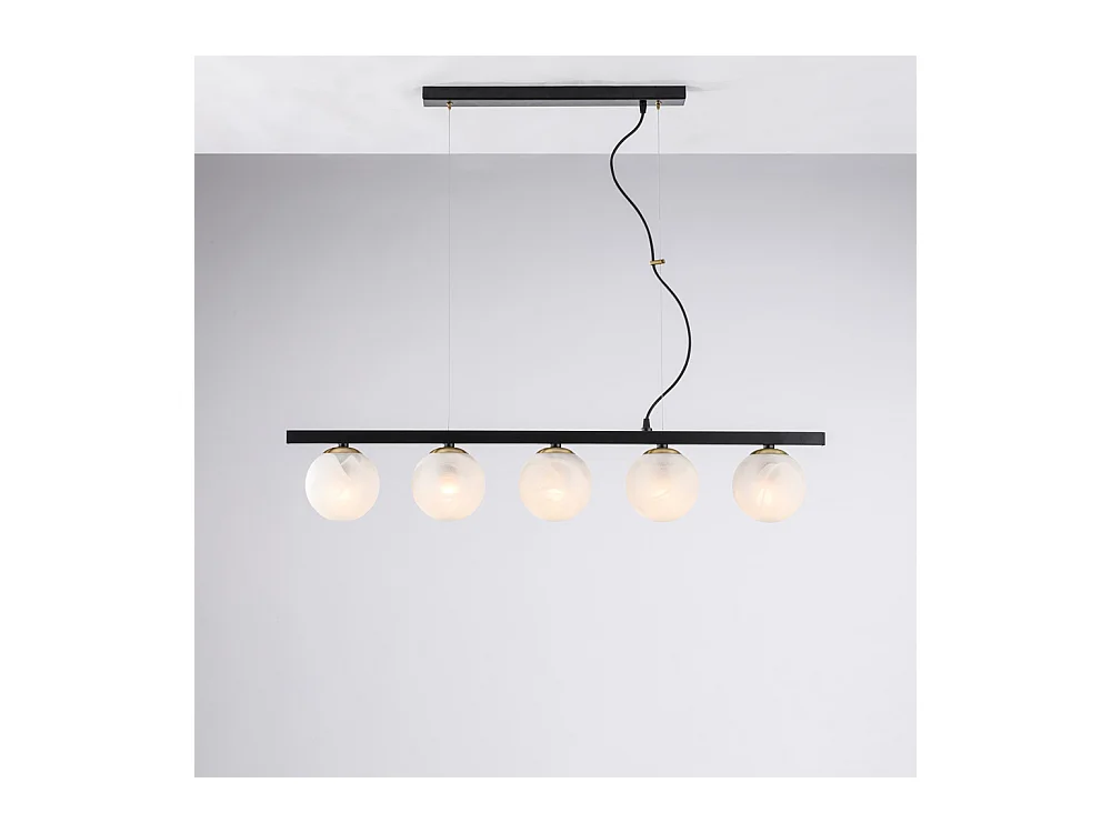 Adrian – Pendelleuchte aus schwarz lackiertem und bronziertem Eisen, 5 Lichter, L. 101 x 14 – BL278-5-NR