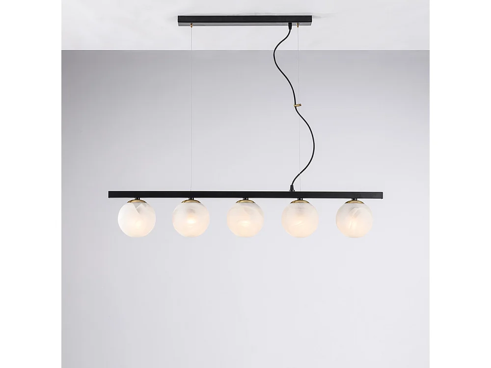 Adrian - Pendelleuchte aus schwarz lackiertem und bronziertem Eisen, 5 Lichter, L. 101 x 14 - BL278-5-NR