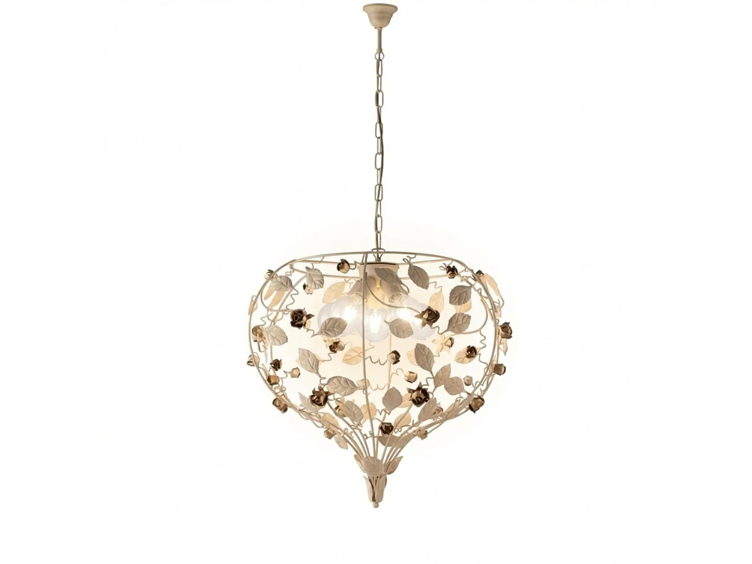 Piękny, lakierowany na kolor kości słoniowej, żelazny żyrandol z 5 lampami, 125 cm x 68 cm, BL196-5-AV