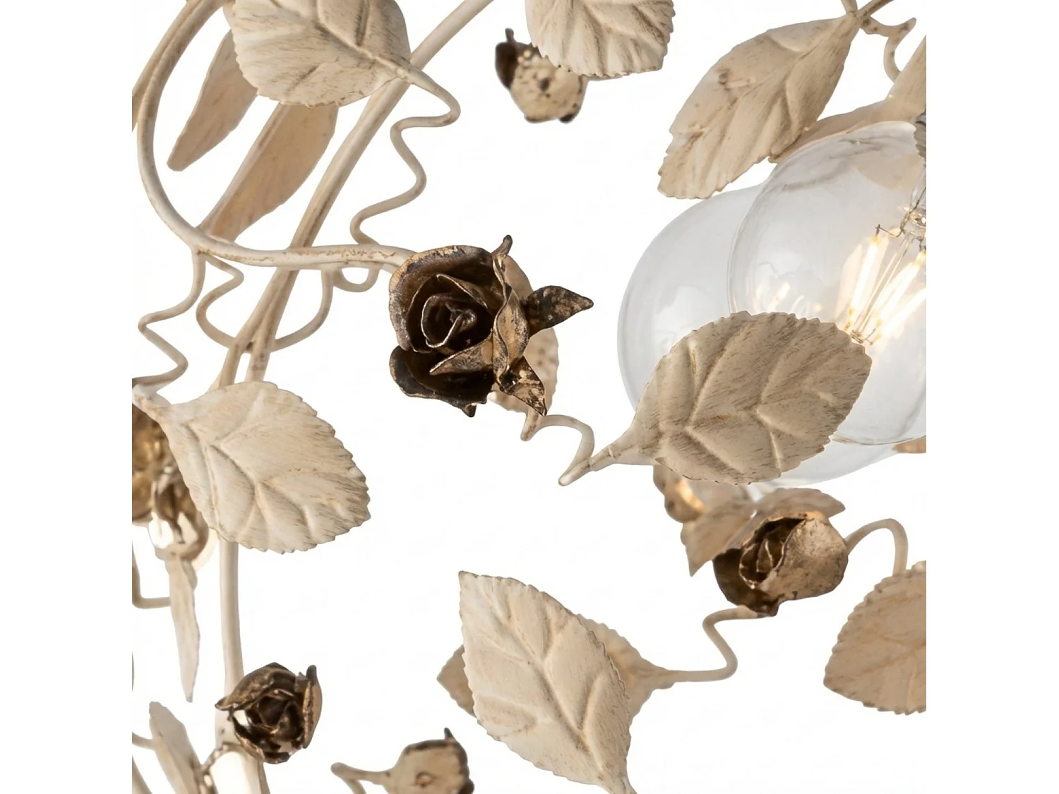 Piękny, lakierowany na kolor kości słoniowej, żelazny żyrandol z 5 lampami, 125 cm x 68 cm, BL196-5-AV