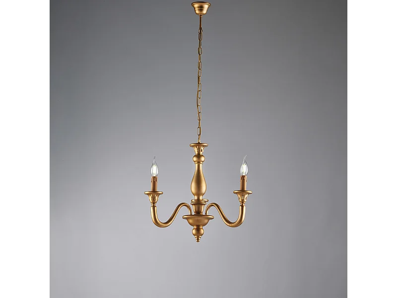 Bonetti Illumina -  Lucca - Kronleuchter aus antikgoldenem Holz mit 3 Lichtern 108 - Ø41 - BL271-3-OR
