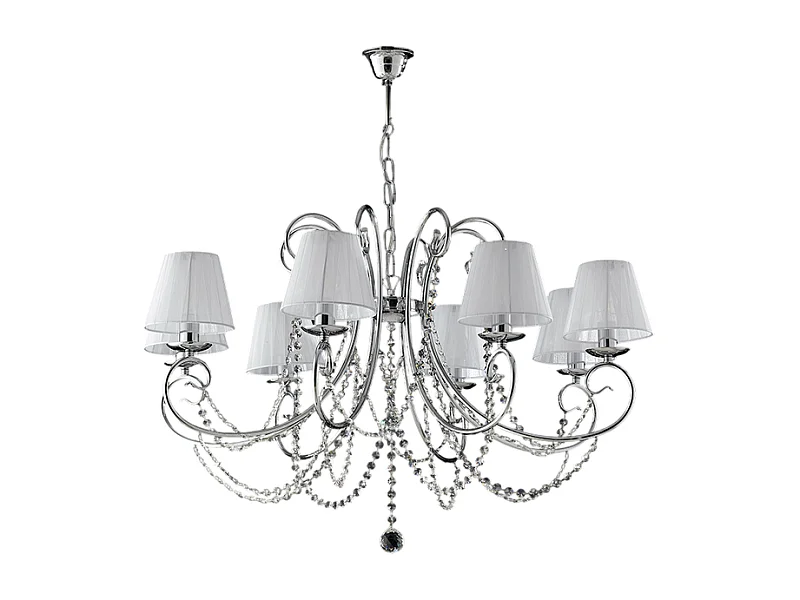 Magda - 8-lichts verchroomde ijzeren kroonluchter met 118 lampenkappen - Ø78 - BL146-8-CR-PAR