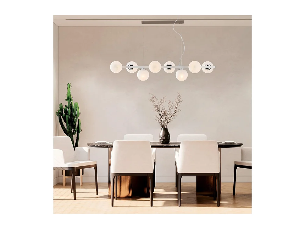 Adrian Suspension en fer laqué blanc et chrome 8 lumières L.121 x 30 BL278-8-BCO