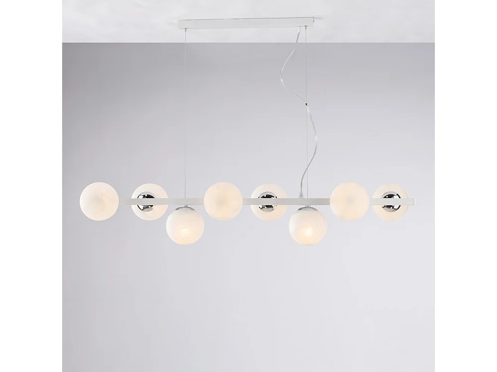 Bonetti Illumina -  Adrian - Pendelleuchte aus weiß lackiertem Eisen und Chrom, 8 Lichter, L. 121 x 30 - BL278-8-BCO