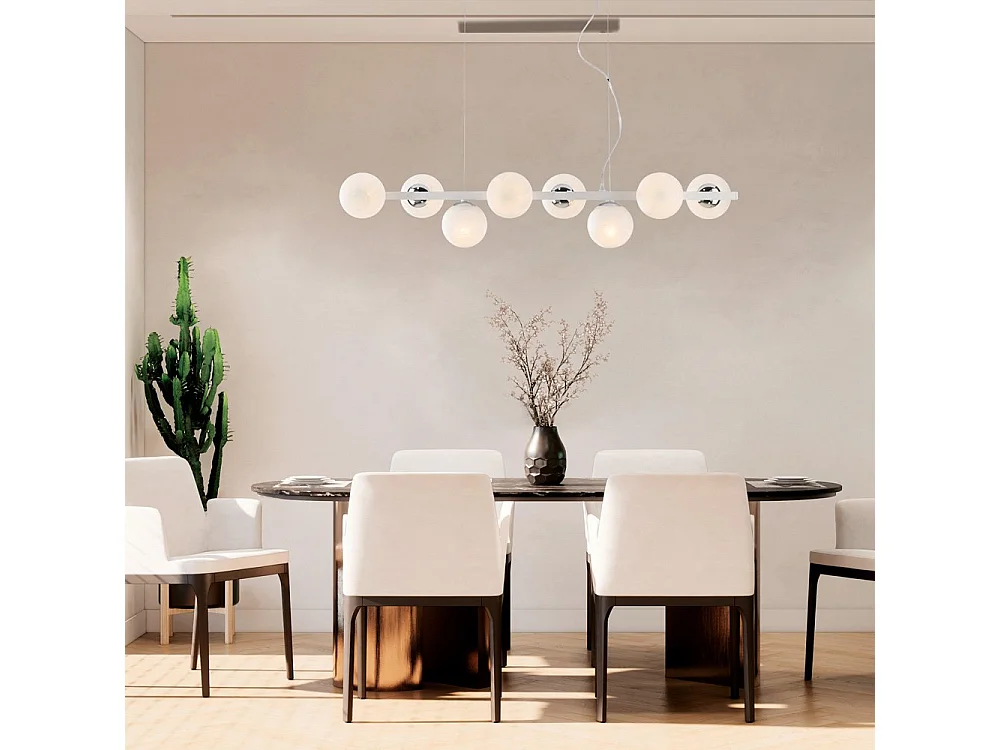 Luminária de suspensão Adrian em ferro lacado branco e cromado 8 luzes C.121 x 30 BL278-8-BCO