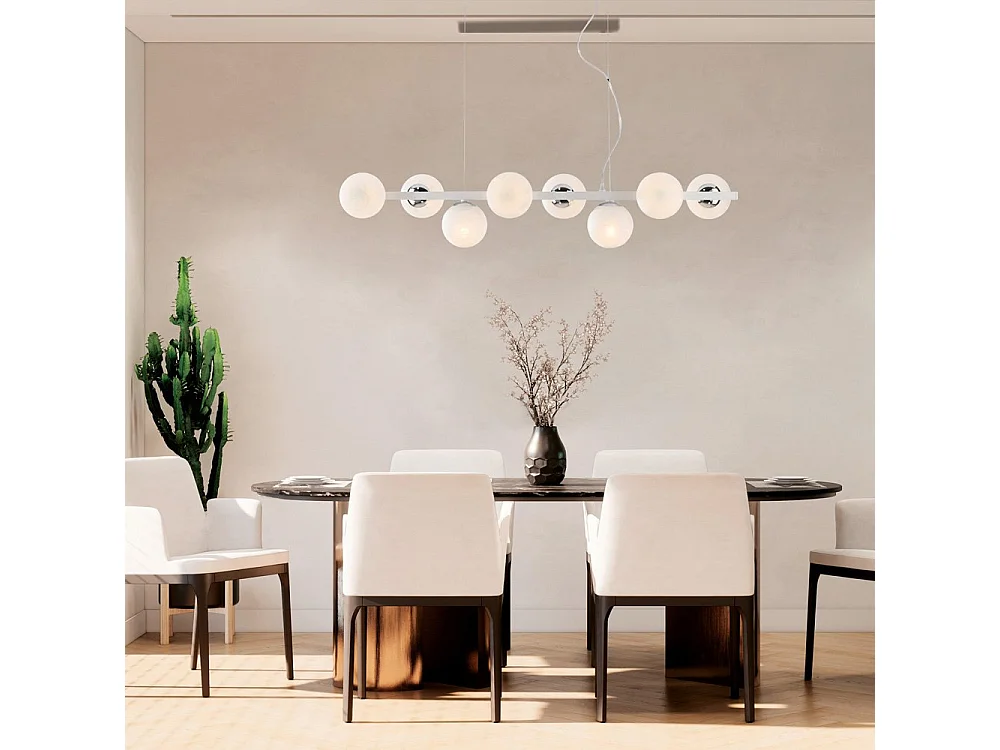 Adrian Suspension lamp in white lacquered iron and chrome 8 lights L.121 x 30 BL278-8-BCO