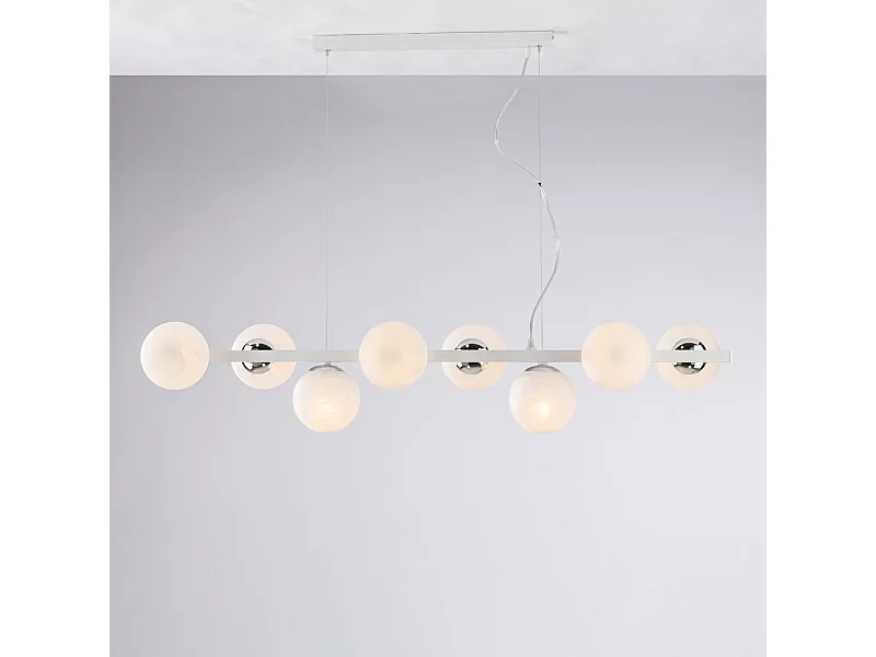 Adrian Suspension en fer laqué blanc et chrome 8 lumières L.121 x 30 BL278-8-BCO