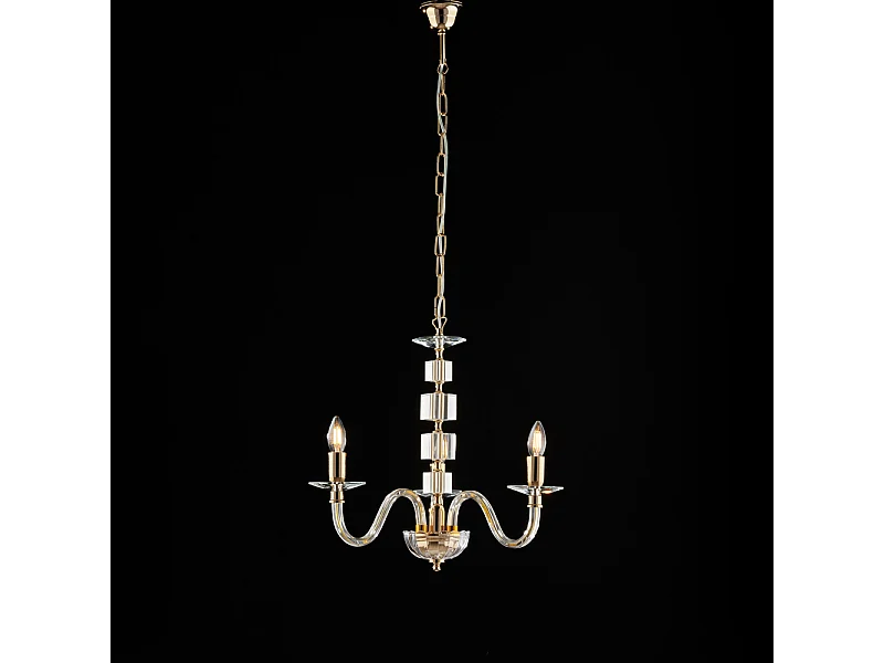 Franz Lustre doré verre transparent et strass 3 lumières 110 d.43 BL275-3-OR